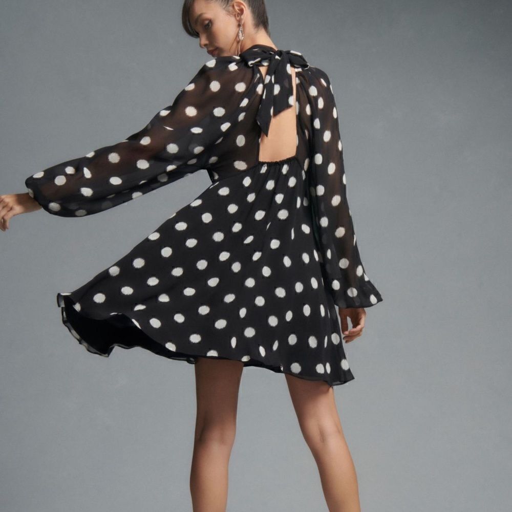 Anthropologie Maeve Long Sleeve Sheer Mini Dress Polka Dot